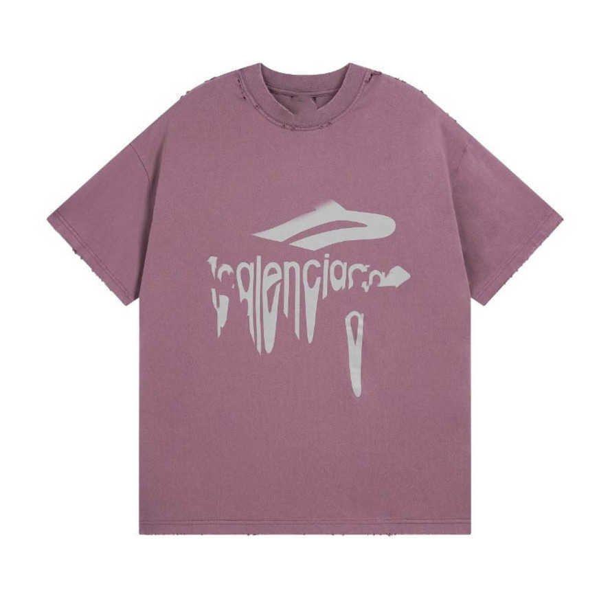 Trendy high-quality Paris summer B letter print washed snowflake distressed loose oversized short-sleeve T-shirt{category}