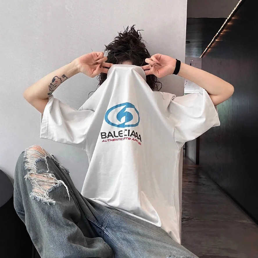 T-shirt di fascia alta di marca B per uomo e donna stile coppia camicia a maniche corte con etichetta blu T-shirt parigina a maniche corte ampia e a