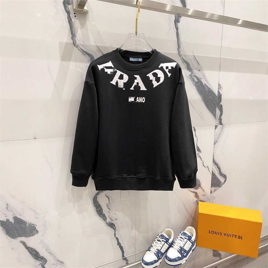 Correct version of P brands 2025 new spring and autumn casual simple loose-fitting round-neck sweatshirt with triangular logo and letters for men an