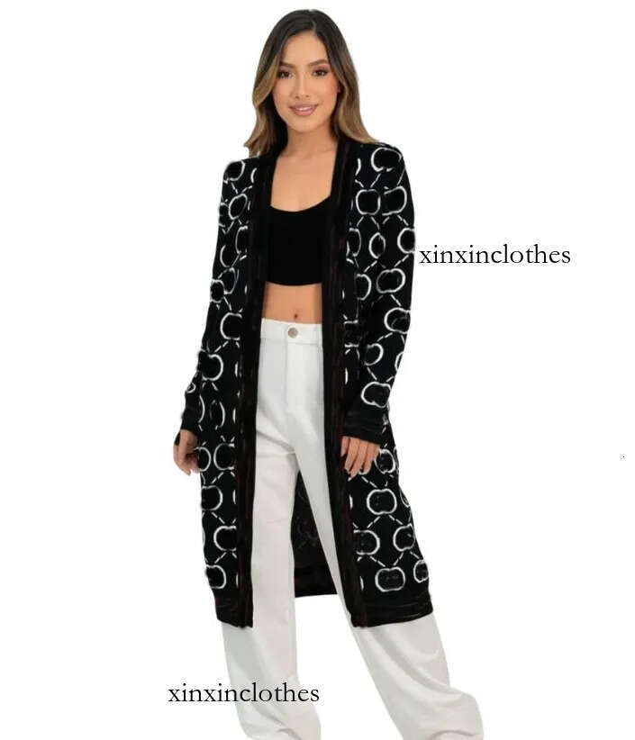 Women's Sweater Designer Medium Long Cardigan Women Letter Jacquard Cardigans Knitting Edge Piping Sweater Top Grade Coats