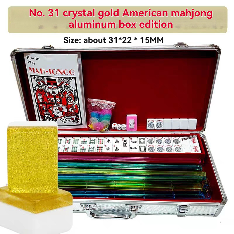 31mm Crystal American Western Mahjong Set with Aluminum Case, Portable Mahjong Tiles for Gift-image-1110007297