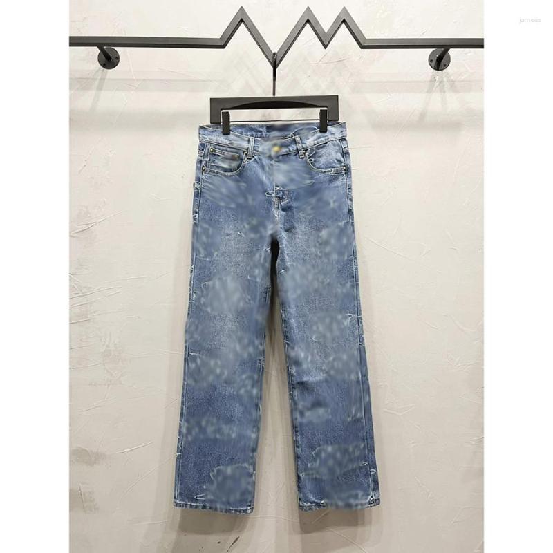 LVSMen's Jeans Designer Denim For Mens Baggy Full Printed High quality Cotton Fashionable Trendy High Street Hip hop Pants tops