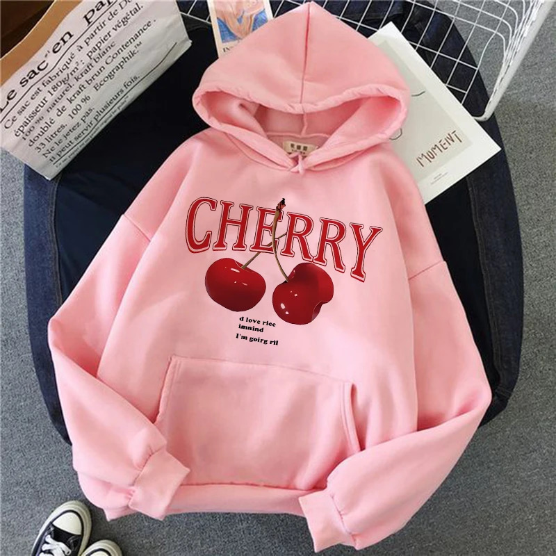 Girls 2000s Cherry Love Long Sleeve Pocket Hoodies Funny Gothic Sweatshirt Womens Print Casual Hoody Streetwear Y2k Clothes 260610