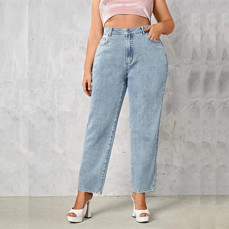 Plus Size Women Jeans Autumn Dark Blue 175cm Tall Stretchy and Loose Washing Straight 6XL 100Kgs Curve Lady Thin Lady Denim Pant 260605