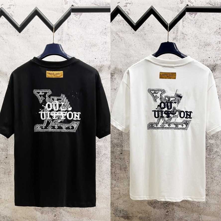 Camiseta de manga corta Douyin Live Stream Lujia de 280 g con un gran logotipo cosido y bordado de letras tridimensionales, ajuste holgado para pare