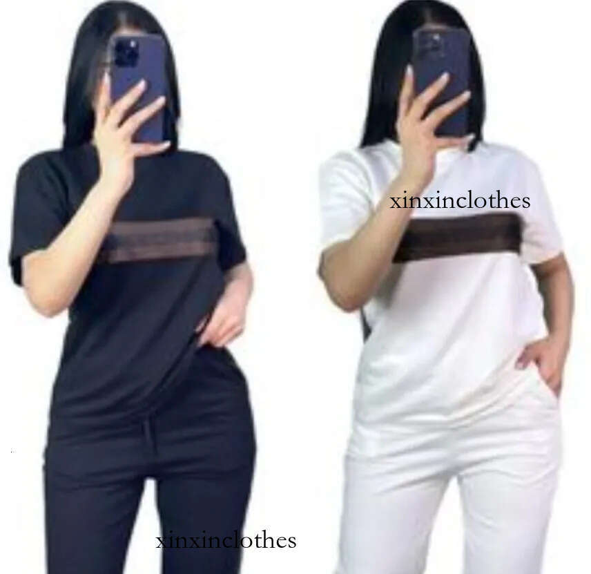 Luxury Tracksuit Women Designer Clothing Summer Two Piece Set Printing Short Sleeve Sexy Crop Top Wide Leg Pants 2Pcs Sets Casual Suit