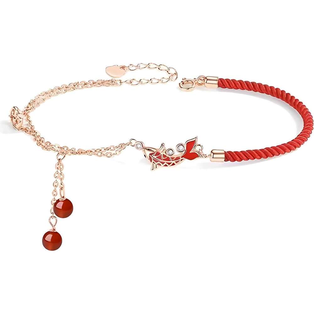 Peach Blossom Red String Bracelet - Symbolizes blessings and good fortune, Japanese lucky charm bracelet, symbolizes abundant happiness, a gift f-image-1110016449