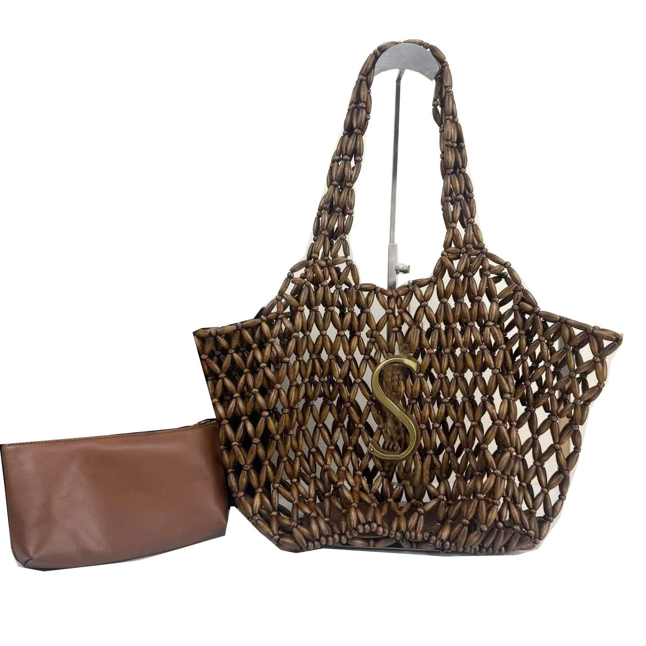 Designer Bag Women Tote Bag Lady Holiday Bags Totes Luxury Shoulder Handbags Female Daily Shopping Bags High Quality Purse with Handmade Wood Beads