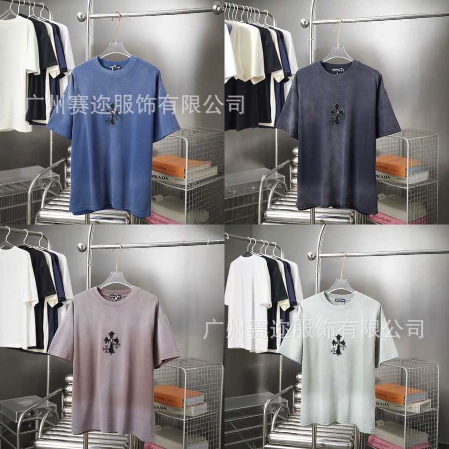 CH Chrome Spring/Summer Cross Embroidery New Short-Sleeve Mens T-Shirt Couple Style{category}
