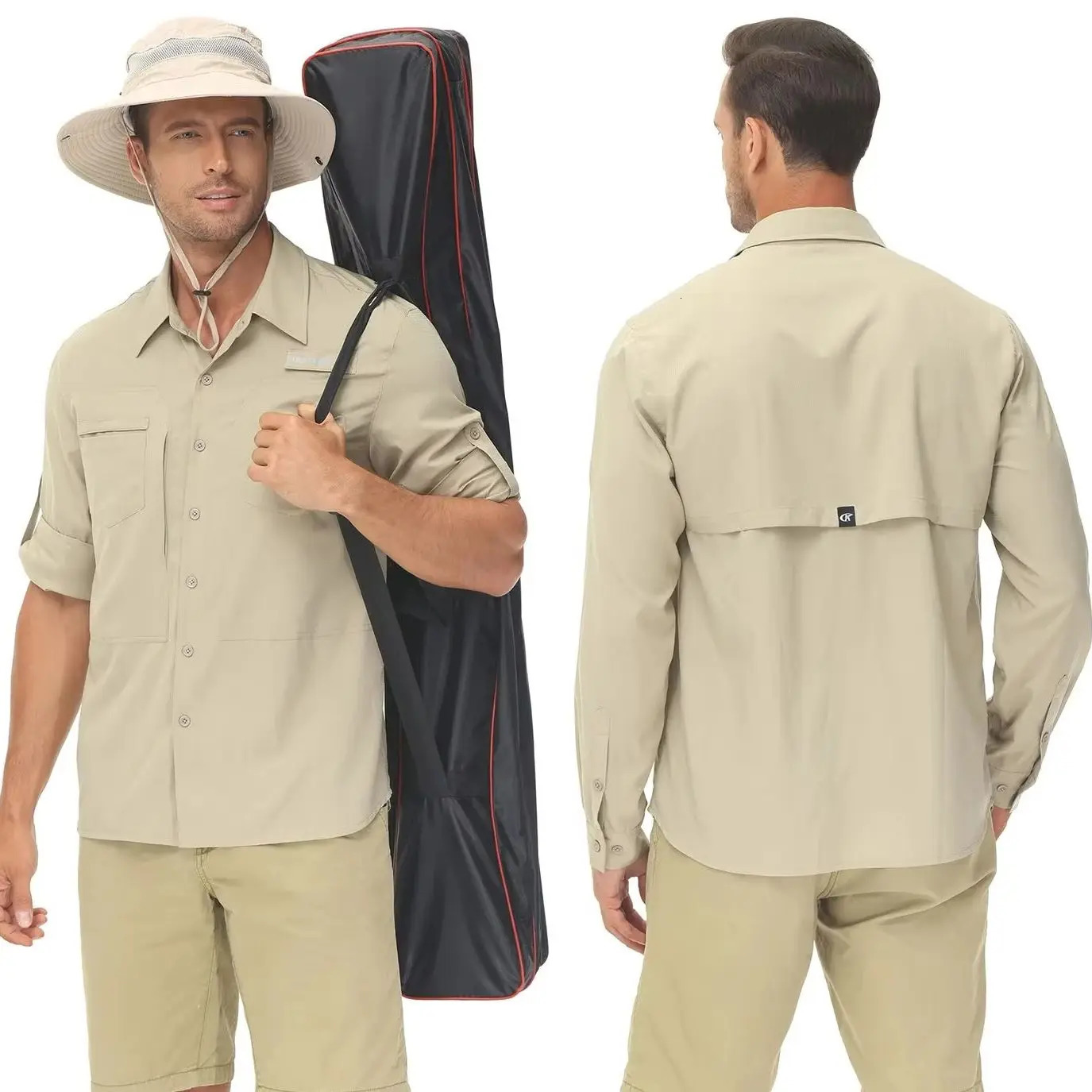 Summer Mens UPF 50 Casual Long Sleeve Fishing Shirts Lightweight Tactical Button Down Shirt with Breathable Back Mesh 260611