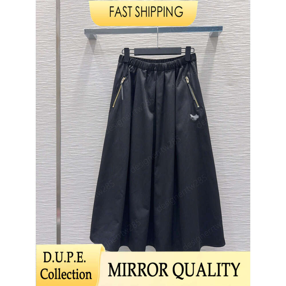 Designer Black Midi Skirt A-Line Long Pleated Skirts Horse Embroidered Zipper Pocket Elastic High Waist Luxury Brand Vestidos De Mujer-image-1110325118