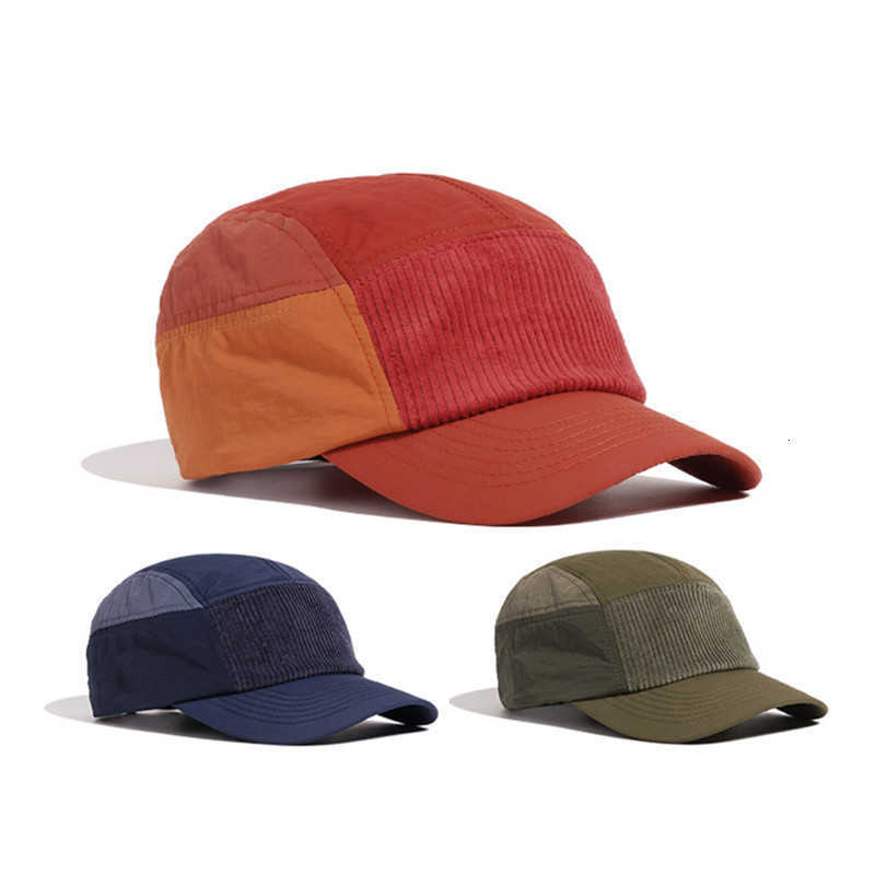 Workwear 5 Panel Street Style Baseball Color Block Corduroy UV Protection Adjustable Unisex Sun Hat for Casual Outdoor Wear M260611