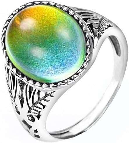 silver Emotion Women's Vintage Men's Control Statement Color-Changing Mood Ring Jewelry