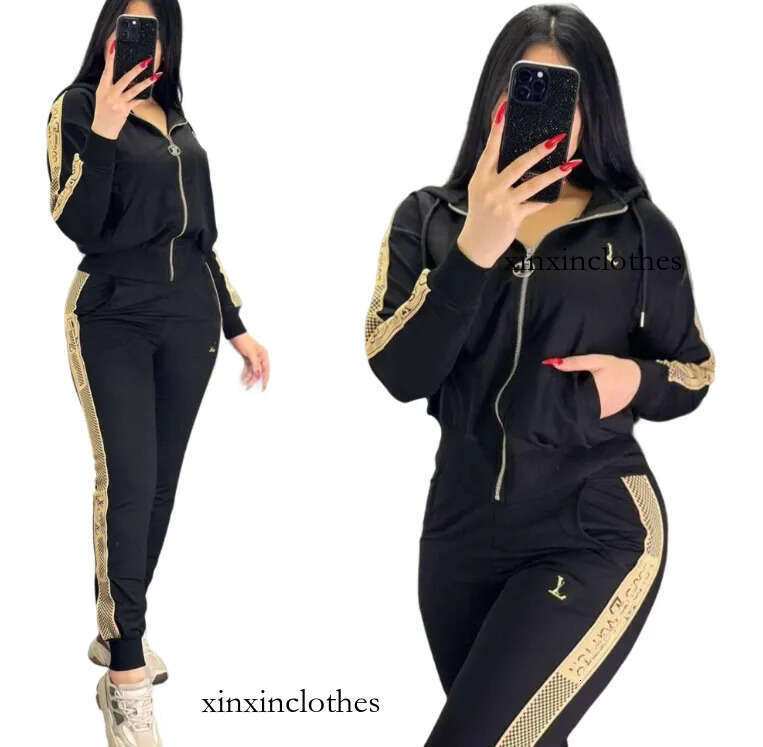 Autumn Winter New Women's Velvet Fabric Casual Tracksuits Luxury Letter Embroidered Panelled Sportswear Designer Black Jacket Jogging Pants Two