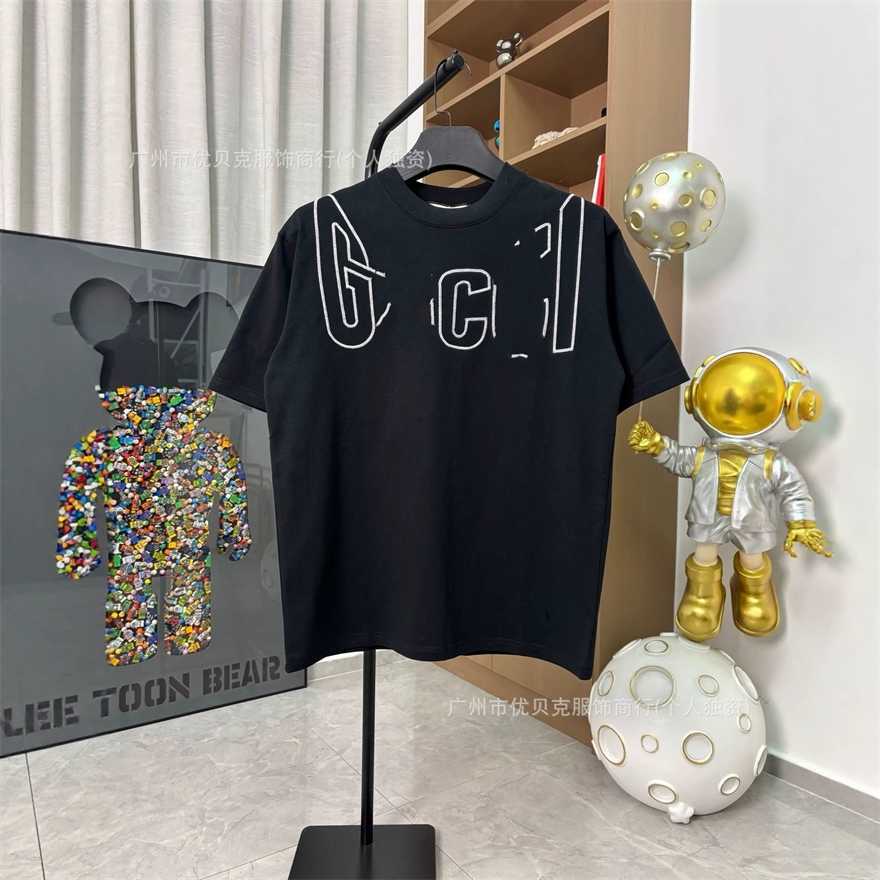 Correct version of the high-weight G-brand 26SS summer new style large letter embroidered round-neck short-sleeve T-shirt versatile for both men and