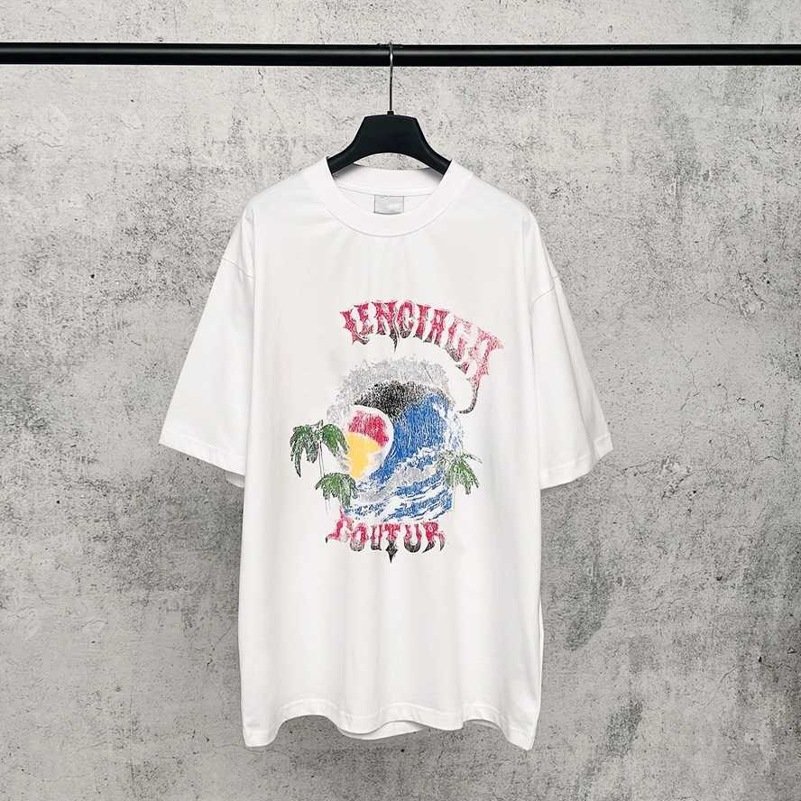 B-brand high-end version Paris SS26 new Hawaiian summer seaside coconut tree art print oversized loose short-sleeve T-shirt{category}