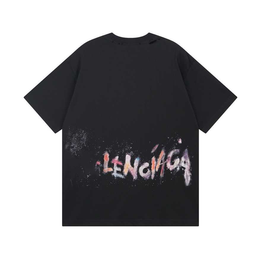 Version Paris 2025 New B Brand Wheat Spike Embroidery Letter Colorful Hand-painted Graffiti Colorful Vintage Short Sleeve T-shirtEI35