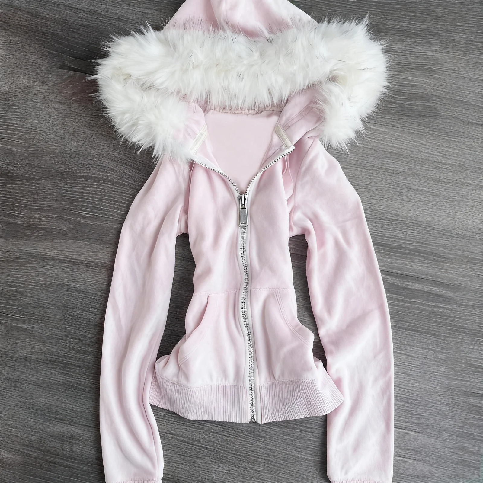 Millennial y2k vintage Spice girl slim waist pink zipper hooded hoodie jacket female autumn/winter n sense woolly hat 260610