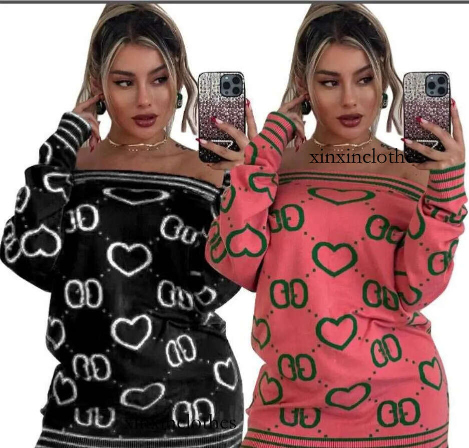 Luxury Women's Casual Sweater Dress Designer Long Sleeved Sexy One Shoulder Sweater Jumpsuit Black Pink Short Skirts