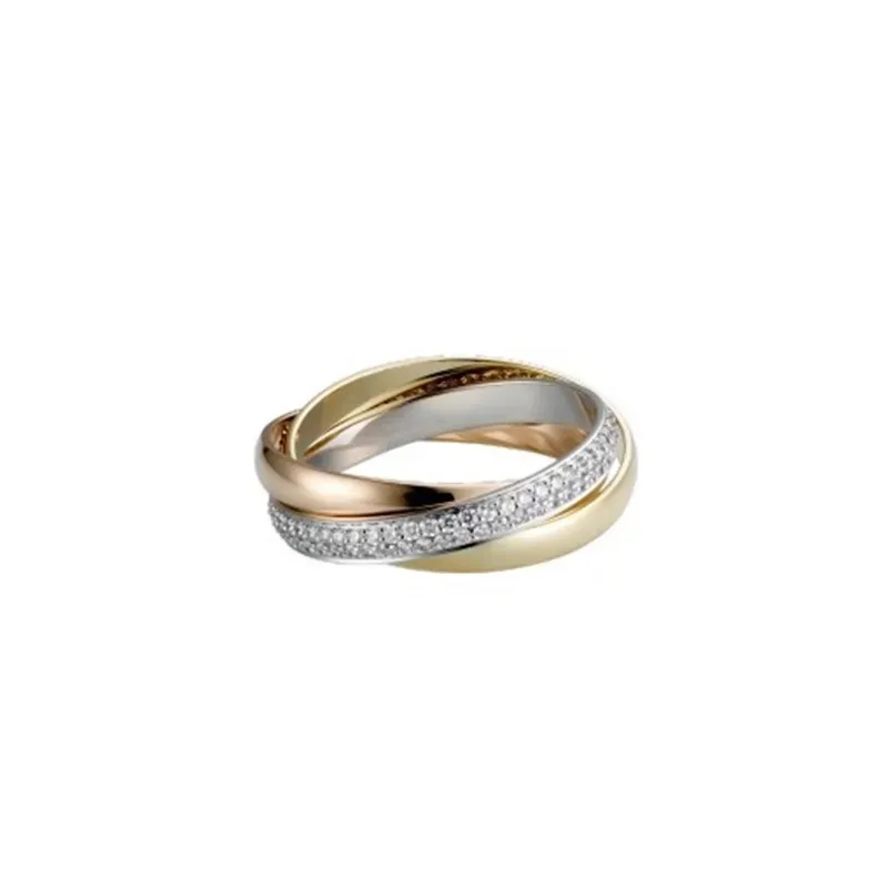 TOP Quality Gold Plated Diamond Trinity Engagement Ring, 678 Diamond Tricyclic Crossover Couples Anniversary Ring Top-image-1110018301