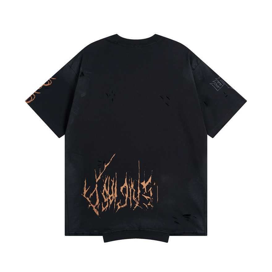 Version Paris B Brand Inverted Eiffel Tower Inkjet Graffiti Hand-painted Gradient Color Print Washed Vintage Distressed Short Sleeve T-shirtUTOD