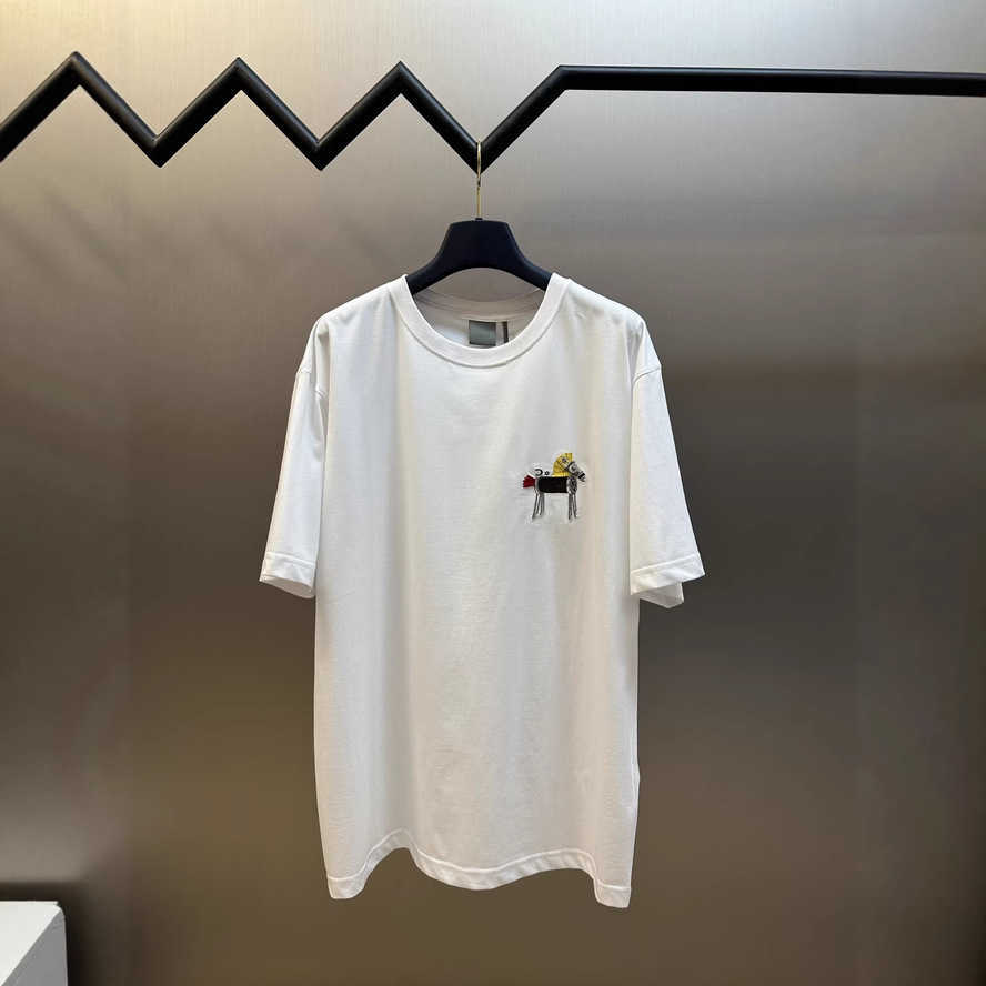 Correct version Year of the Horse new style pony letter embroidery short-sleeve round-neck t-shirt for men and women youthful and fashionable loose