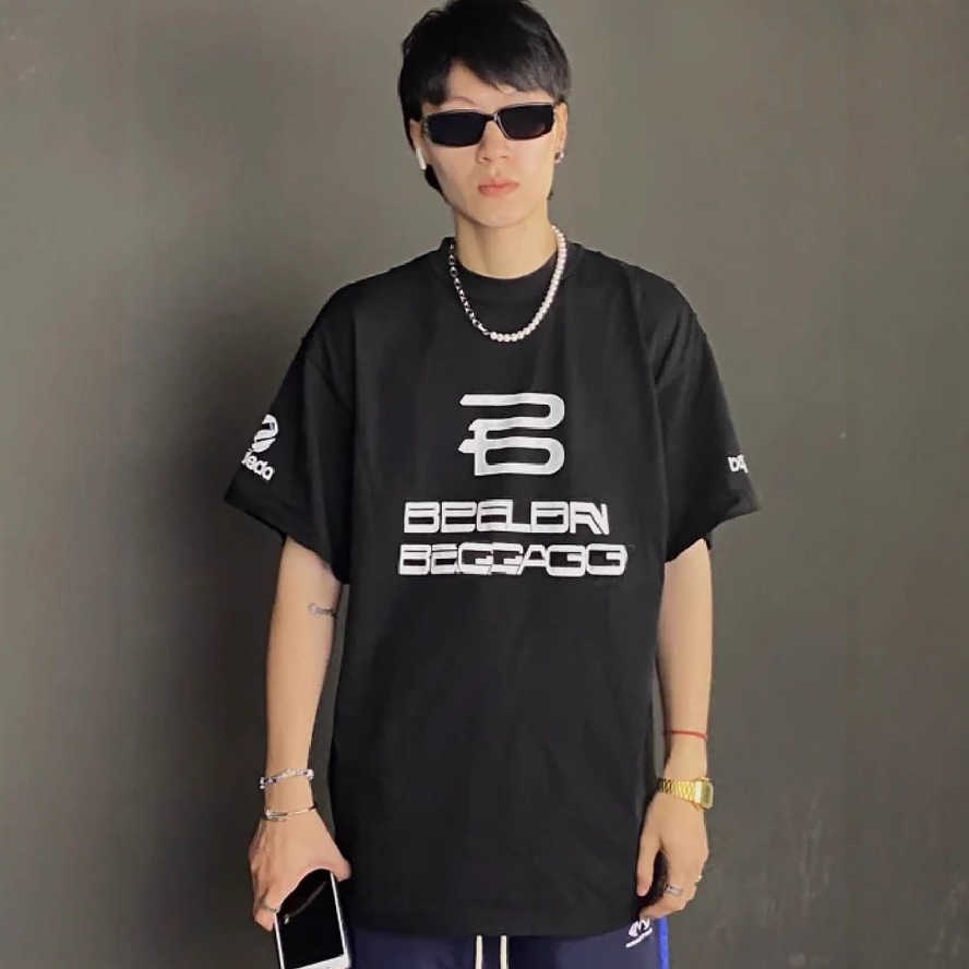 Correct version of Paris T-shirt for men AI printed round-neck short-sleeve shirt B-brand unisex loose-fitting pure cotton short-sleeve T-shirt{cate