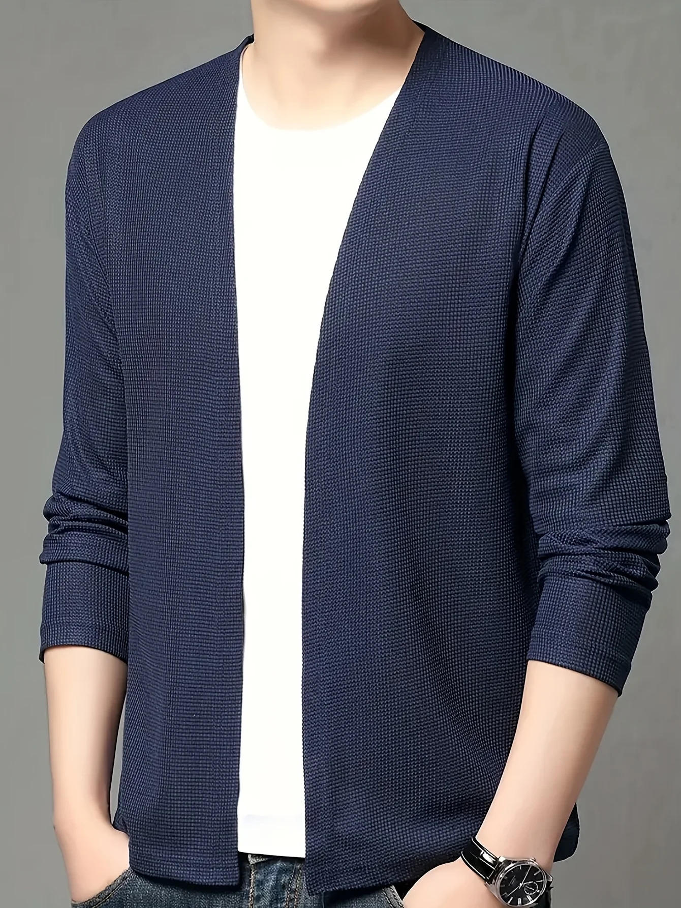 Mens fashionable casual Vneck knitted cardigan for spring and autumn style mens clothing middleaged young adult 260611