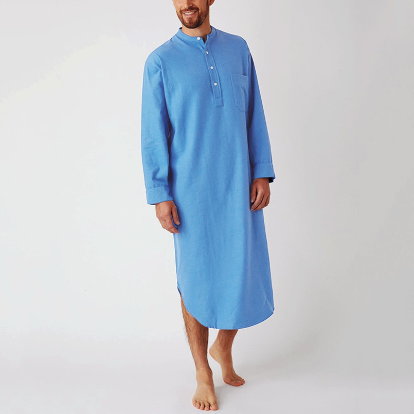Mens Buttondown Sleep Robes Solid Color Stand Collar Long Sleeve Nightgown Fashion Comfortable Home Wear Loose Bathrobes M3XL 260609