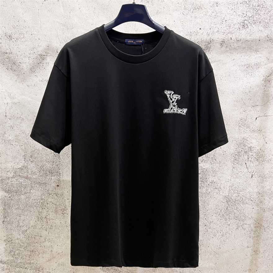 Camiseta de manga corta Douyin Live Stream Lujia de 280 g con un gran logotipo cosido y bordado de letras tridimensionales, corte holgado para parej