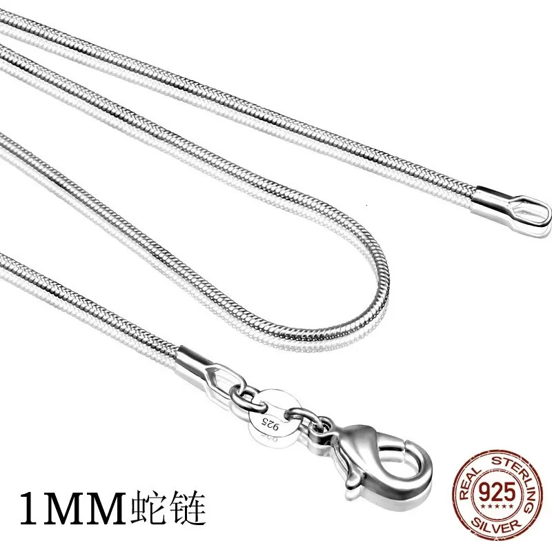 Fine 925 sterling silver necklace women silver fashion jewelry Snake Chain 1mm Necklace 16 18 20 22 24 260611