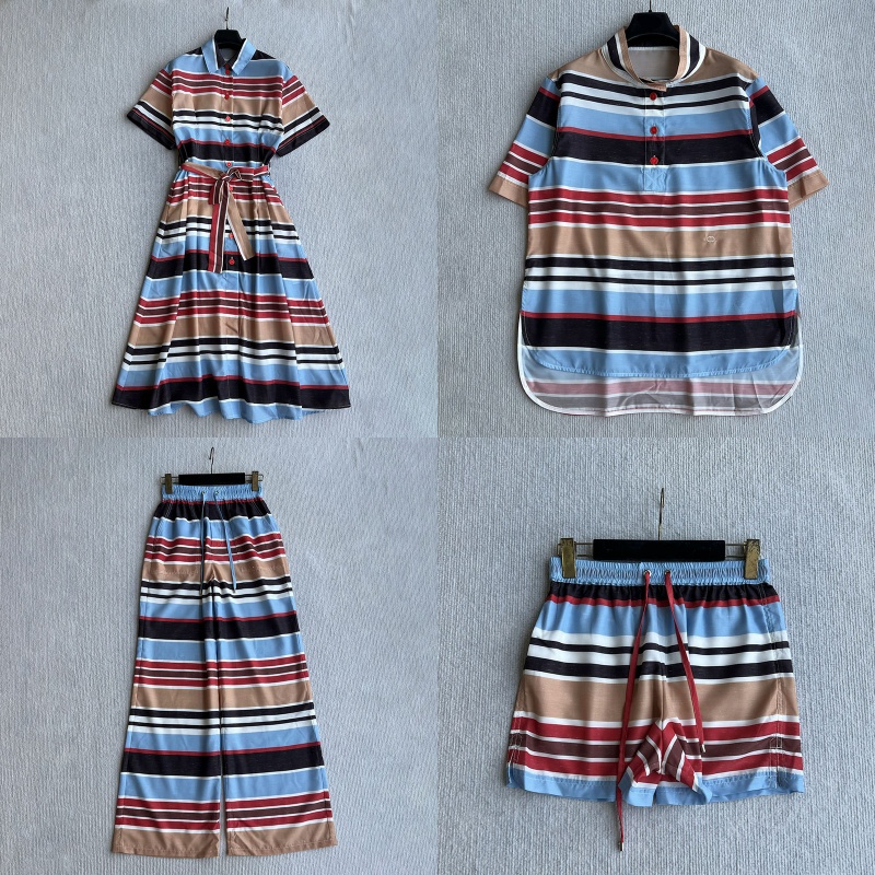 T-shirt sportif décontracté de styliste pour femmes, short rayé à taille élastique, robe longue Preppy élégante, pantalon ample ample, été