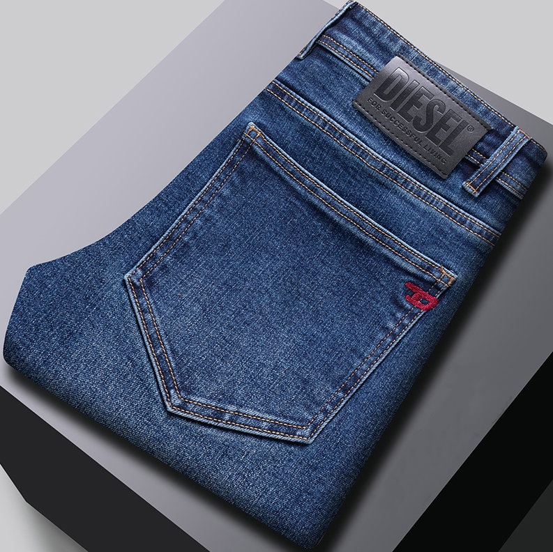 Men's Jeans Designer Men's Jeans Autumn Winter Men Slim Fit European American High-end Brand Small Straight Pants 21B1