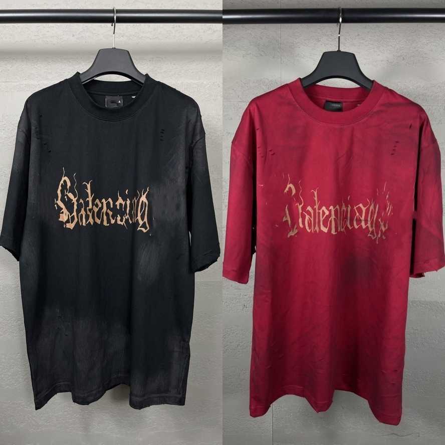 Parisian fashion B-brand authentic version new model hand-painted Sanskrit letters distressed vintage short-sleeve T-shirt{category}