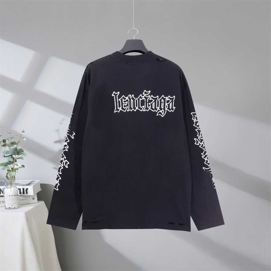 Correct version of the Paris B brand 2025 spring-summer new collection long-sleeve base shirt with Sanskrit letter print and distressed finishHGSZ