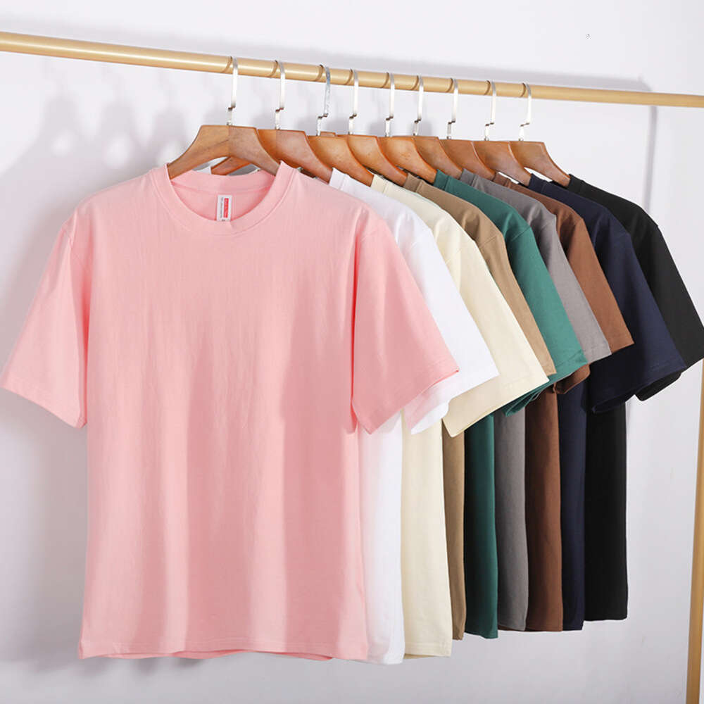 Summer Men's Loose Fit Drop Shoulder T-Shirt Heavyweight Pure Cotton, Solid Color, Simple And Versatile, Round Neck, Short Sleeve, Factory Whol