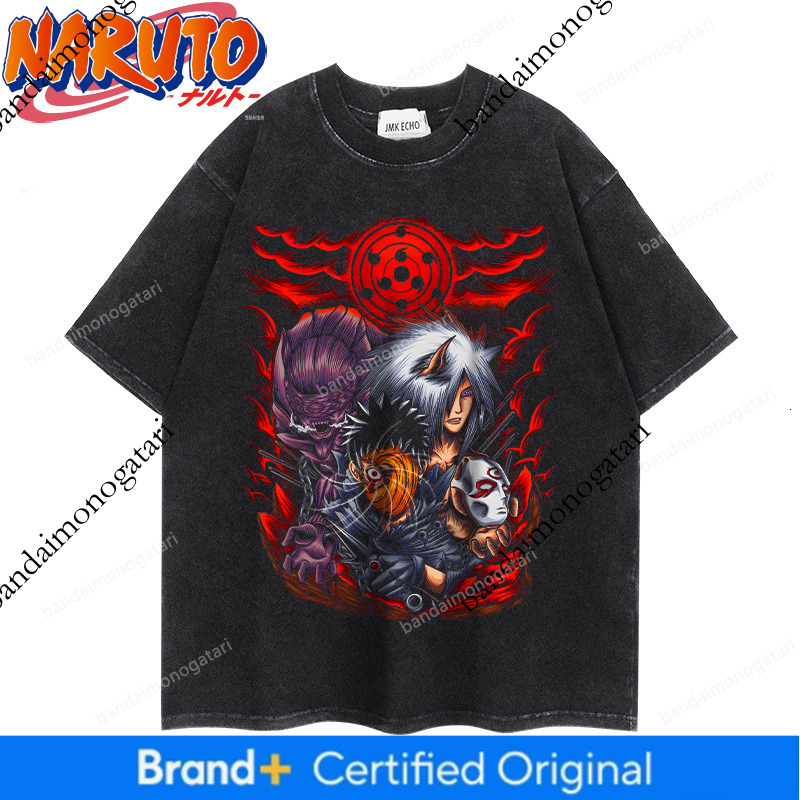 2024 New Washed Vintage Short-Sleeve T-Shirt Naruto Anime Trendy Loose Oversize Top 7481