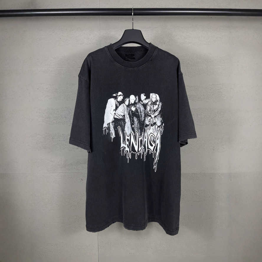 Paris Version B Summer New 53 Season Premium Limited Edition Collaboration Printed Washed Vintage Short Sleeve T-Shirt{category}