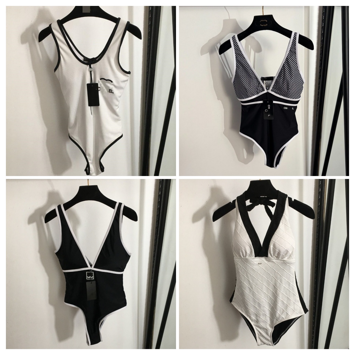 Designer One Piece Swimsuit Women Contrast Trim Slim Fit Top Quality Cotton Beachwear Summer Sexy Elegamt Bikini-image-1110037219