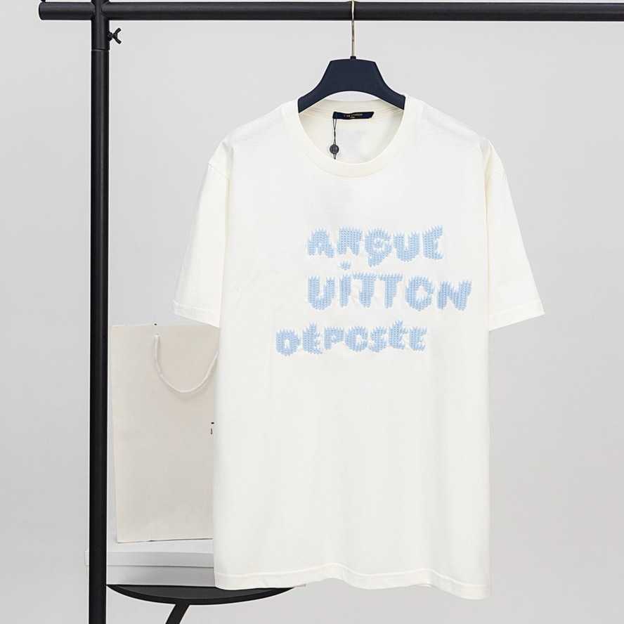 Version Lujia Autumn New Blue Wool Knit Embroidered Casual Loose Unisex Short Sleeve T-Shirt{category}