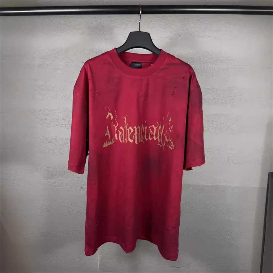 Parisian fashion brand B-brand authentic version 2024 new model hand-painted Sanskrit letters distressed vintage short-sleeve T-shirtHYSM