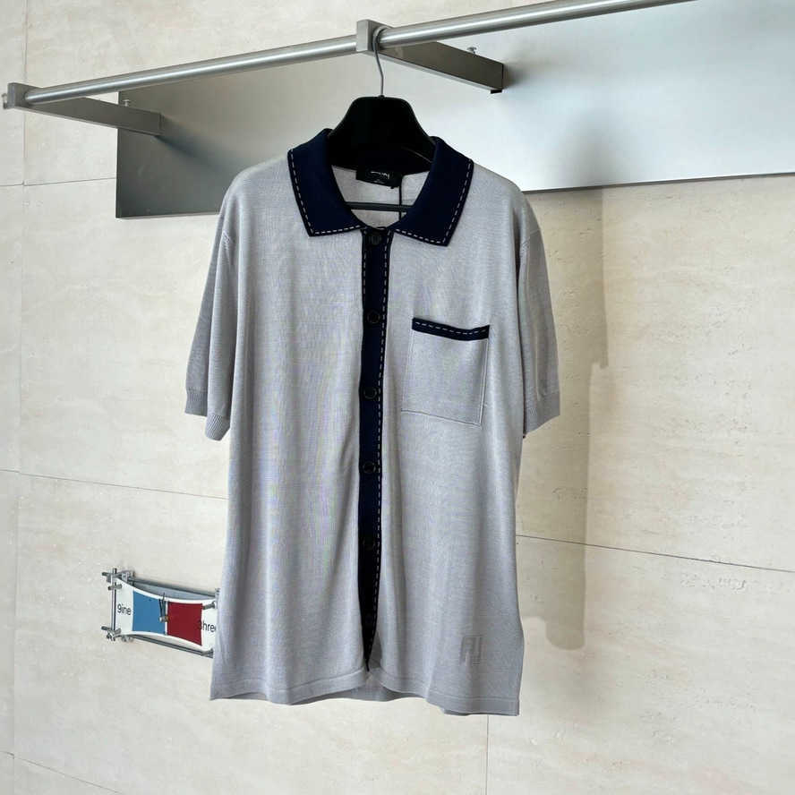 Correct version 26S Spring/Summer new FD color-blocking contrast stitching double F logo jacquard POLO knitted casual short-sleeve cardigan{category