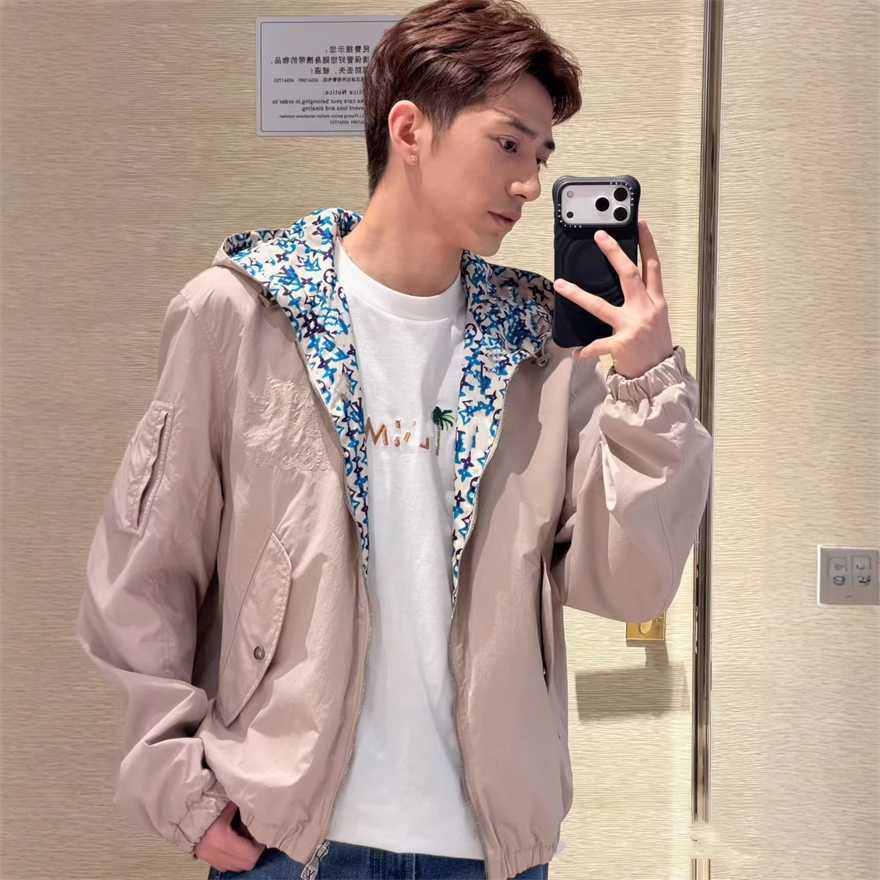 Correct version 26SS Spring/Summer new model LV full-print double-sided trench coat jacket for men and women casual loose versatile outerwearL87J