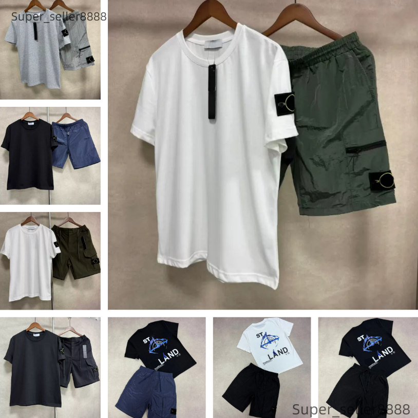 NEW Topstoney Designer Mens 2 piece Set Stones Tracksuits T Shirt Shorts Set Cotton Loose Breathable Casual High Quality Summer High Street Shorts S