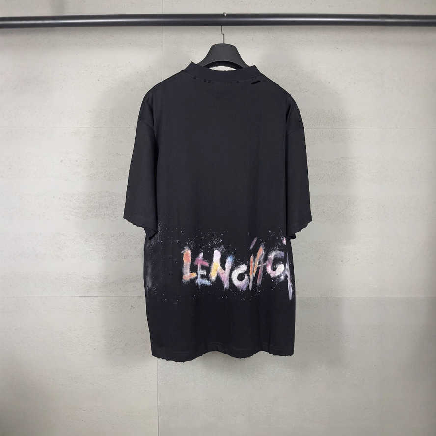 Version Paris B Art Graffiti Embroidered Wheat Ear Pattern Print Front and Back Distressed Short Sleeve Trendy T-Shirt{category}