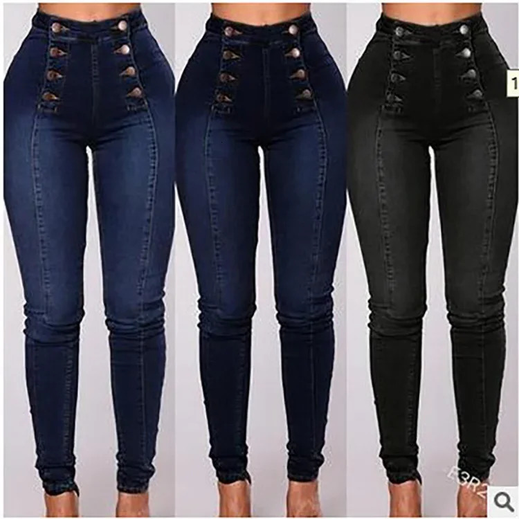 Denim Pencil Pants Women Vintage Jeans High Waist Washed Double Breasted Pockets Basics Ankle Length Trousers 2025 Streetwear 260605