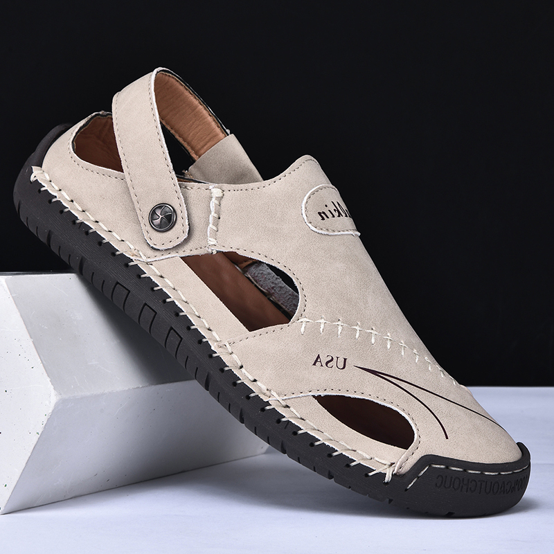 2026 New 2024 New Summer Breathable Leather Man Retro Outdoor Men Antiskid Beach Sandals Hollow Shoes Footwear Free Shipping d82