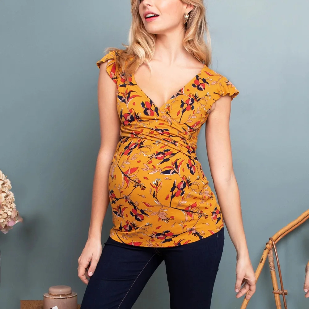 Maternity Clothes For Women Breastfeeding Clothing Short Sleeve T-Shirt Striped V-Neck Pregnant Womens Nursing Tops 260610BJ