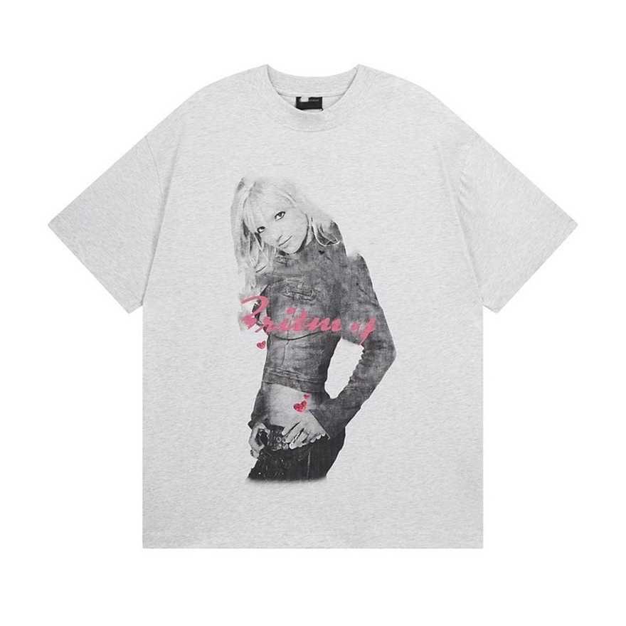 Correct version of the Paris B-brand 25SS summer new music-themed rhinestone-embellished washed and distressed short-sleeve T-shirtGP8M