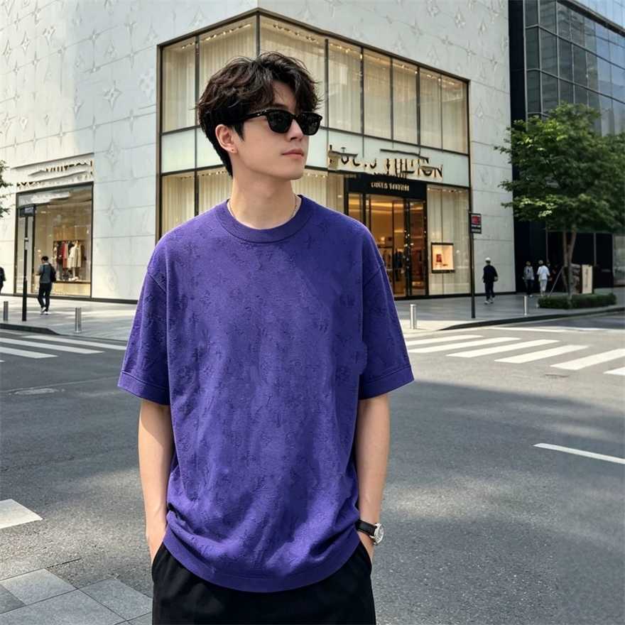Correct version 26SS Spring/Summer new model LV Monogram all-over printed knitted jacquard round-neck short-sleeve unisex loose-fit T-shirtSHPD
